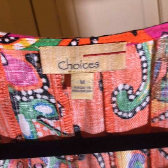 Choices Colorful Linen Summer Dress Sleeveless scoop neck Side Zip SZ M R2 - Picture 4 of 9